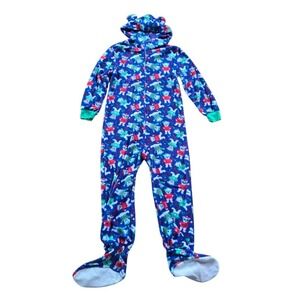 Sleep On It Footed Pajamas Kids L 10/12 Blue Polar Bear Fleece Hooded One Piece